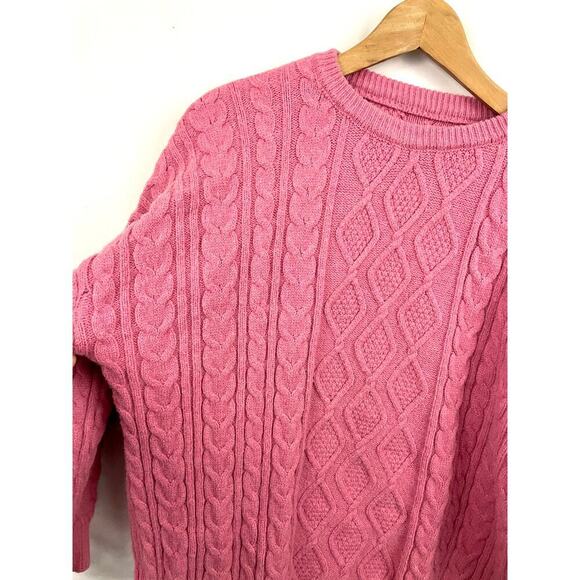 Pink Chunky Cable Knit Sweater Twisted Pullover Womens Large Oversized - Picture 6 of 8